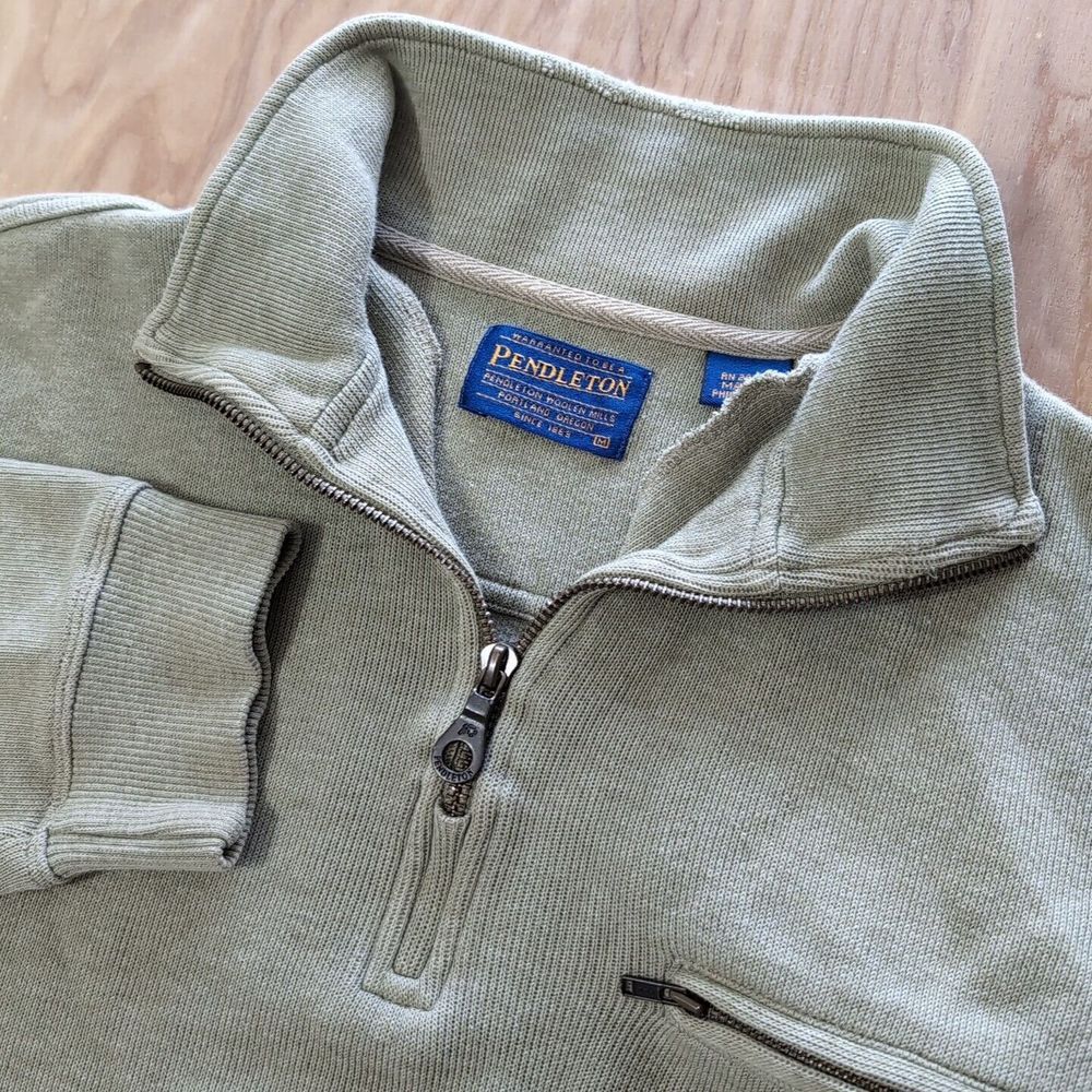 Pendleton Mens Med 1/4 Zip Cotton Pullover Sweater MSRP $119 Zip‎ Pocket Green